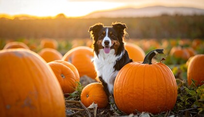 Dogs Autumn Adventure - A Border Collie in a Pumpkin Patch.