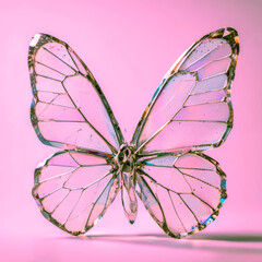 Soft Pink Glass Butterfly with Glowing Golden Edges 3D