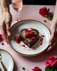 Hands Plating Gourmet Valentine Chocolate Dessert Pink Marble Aesthetic Foodie