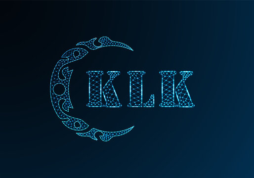 Low poly letter logo KLK design. KLK letter logo low poly vector design on blue color gradient background. KLK logo low poly design