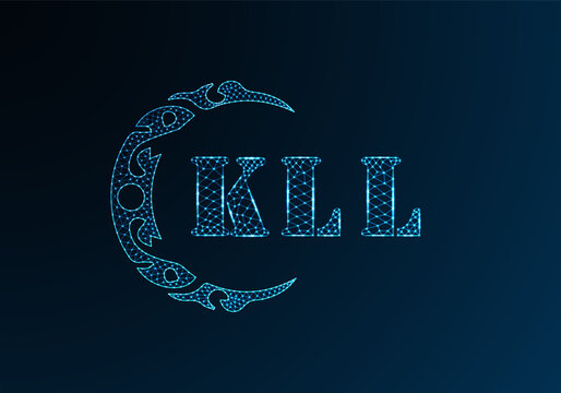 Low poly letter logo KLL design. KLL letter logo low poly vector design on blue color gradient background. KLL logo low poly design
