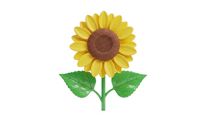 3D Rendered Sunflower with Green Leaves on White Background