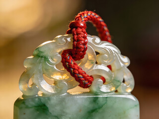 elegant green jade ornament detail with shallow depth of field and bokeh