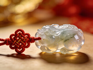 cultural gemstone pendant on red rope for asian heritage jewelry design