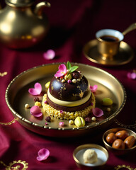 Middle Eastern Rose Pistachio Dark Chocolate Fusion Arabic Dessert Modern Photography