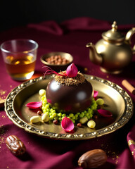 Middle Eastern Rose Pistachio Dark Chocolate Fusion Arabic Dessert Modern Photography