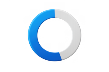 Donut chart displaying 50 percent progress with a blue segment, isolated on a transparent background