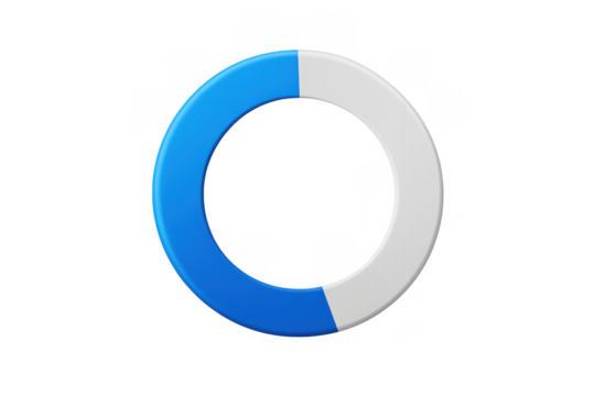 Donut chart displaying 50 percent progress with a blue segment, isolated on a transparent background - Powered by Adobe