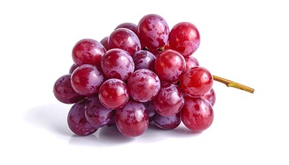 Close-up of fresh red grapes on a white background.