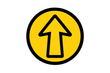 Yellow circular arrow pointing upwards, symbolizing direction, growth, and progress. Element for navigation, success, or future concepts