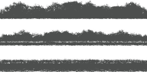 Three horizontal bands of dark grey textured foliage and grass silhouettes on white background © appl