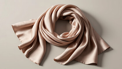 Elegant Champagne Silk Scarf Coiled on Neutral Background
