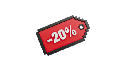 3D Render of a Red Price Tag with "-20%" Discount
