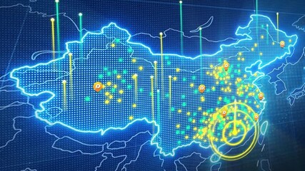 Futuristic Digital Map Data Visualization With Camera Pan - Powered by Adobe