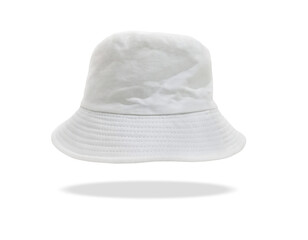 A white bucket hat is floating PNG transparent.