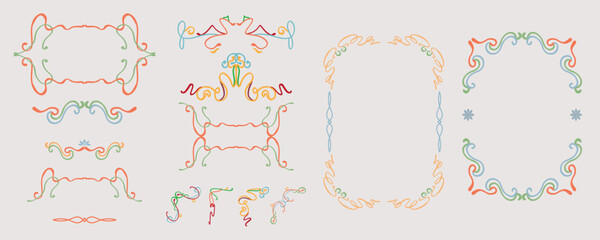 Line element object border frame with nouveau and art deco style