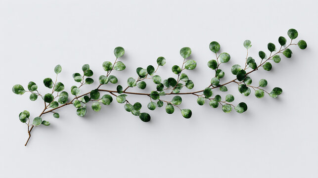 A delicate branch with small, round green leaves gracefully stretches across the frame, showcasing the beauty of nature's design.