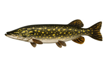 Naklejka premium Northern pike freshwater fish showing predator characteristics isolated on a transparent background for fishing and aquatic themes