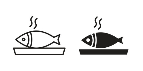 Cooked fish icons Black vector illustration for social media, app, and web