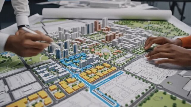 Detailed Urban Planning Illustration Depicting Modern City Map Layout with Architectural Blueprint Elements and Metropolitan Infrastructure Design in Digital Isometric Rendering