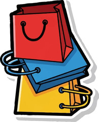 Three stacked, colorful paper gift bags with handles