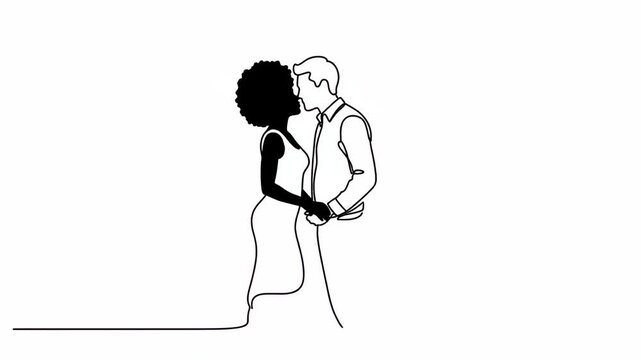 A dark-skinned woman in a dress holding a hair dryer while standing in a simple line drawing style on a white background for use in beauty or hair care advertising