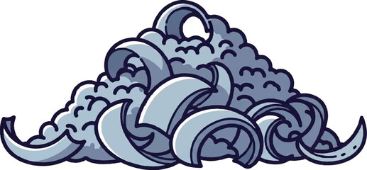 A stylized illustration of crashing blue waves, full of movement