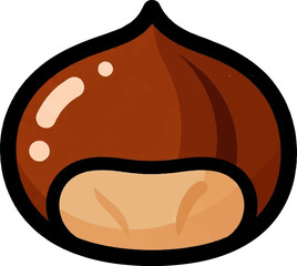A simple, stylized illustration of a single brown chestnut with a tan base and black outline