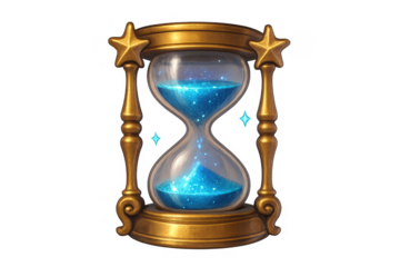 Golden hourglass with sparkling blue sand measuring time