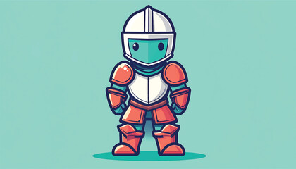 Obraz premium Cartoon Knight Character in Full Armor Standing Tall.