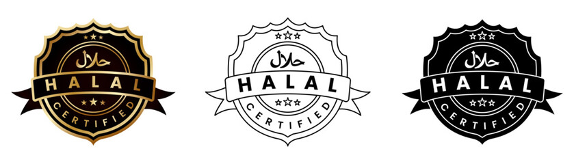 Halal certified label for ramadan kareem with minimalist islamic shield emblem vector design