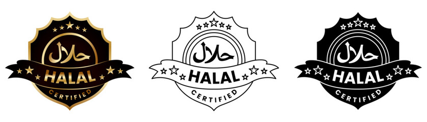 Halal certified ramadan kareem emblem vector design with shield ribbon and islamic identity