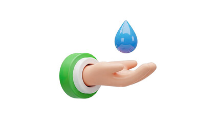 3D Cartoon Hand Catching Water Drop
