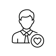 Man with Heart Icon in Minimalist Line Art Style with Simple Black Lines on White Background for Business Profile