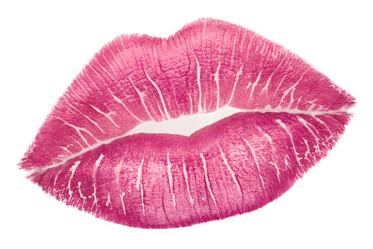 Pink lip print kiss mark isolated on transparent background