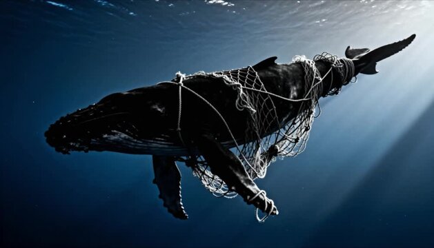 whale silhouette entangled in fishing net conservation perfect for world whale day