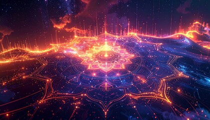 Vibrant Neon Network Visualization with Glowing Connections.