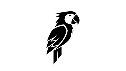 Black and white graphic illustration of a parrot, simple and elegant design. © rino