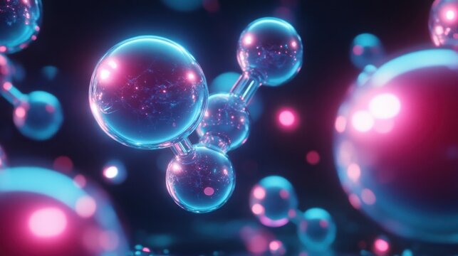 Abstract visualization of molecular structures with glowing neon lights and particles - Powered by Adobe
