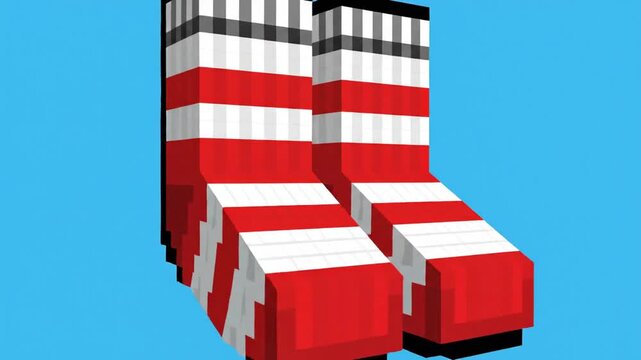 Minimalist digital illustration of a pair of cozy cotton hosiery footwear in pixelated graphic style featuring sharp edges and vibrant colors against a plain neutral backdrop pixel art socks