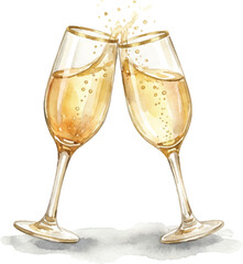Watercolor Elegant Champagne Flutes Toasting Celebration Moment Isolated Background © Elvectory