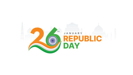 Creative Republic Day celebration design featuring “26 January” typography with Indian tricolor wave and Ashoka Chakra, suitable for posters, banners, social media posts, web graphics, and print desig © Mete-X