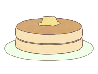 ホットケーキを2つ重ねてバターをのせたイラスト　お皿付き