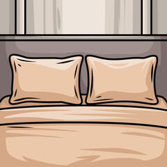 Neatly made bed with pillows in a hotel room setting