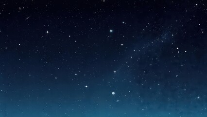 A vast night sky, dotted with countless bright stars, forming clusters and trails