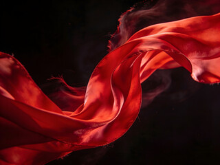 elegant red satin ribbon swirl with soft highlights and dramatic shadow