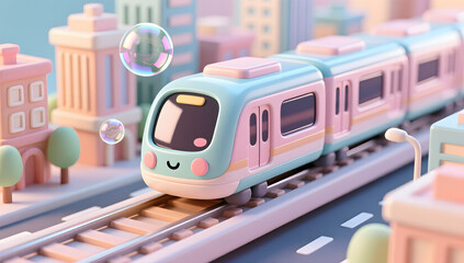 Cute macaron colored rounded city light rail model