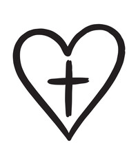 Christian cross icon in heart shape. Abstract religious symbol. Vector illustration vactor illustration