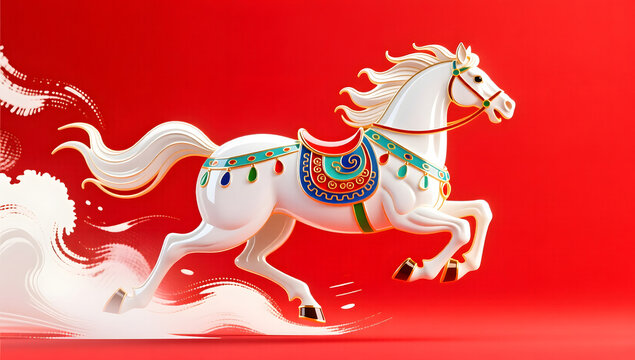 Modern Chinese style steed galloping in red