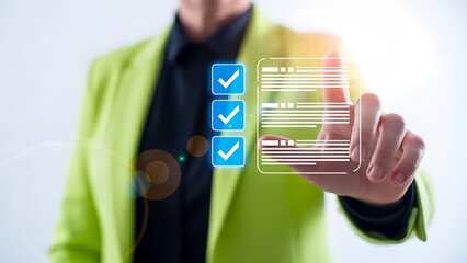 Person selecting checkmarks on a digital interface